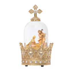 8"H 100MM Musical Holy Family Glitterdome with Crown Base-Estimated Availability May 2025